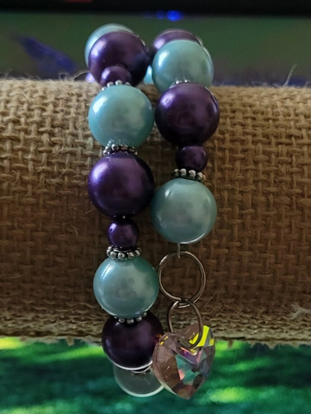 Large Blue and Purple Beads with Silver Dividers and Charms